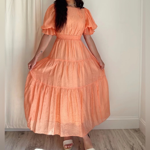 MOON RIVER PUFF SLEEVE MAXI DRESS CORAL - Picture 4 of 4